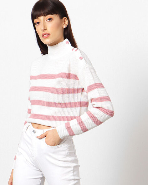 Pink and white striped turtleneck hotsell