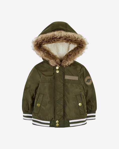 Mothercare Bomber Jacket with Fur-Lined Hood