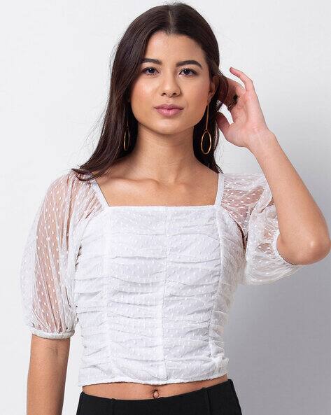 Buy White Tops for Women by FABALLEY 