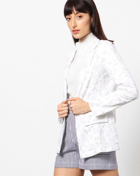 white embroidered blazer