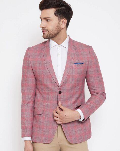 pink check blazer
