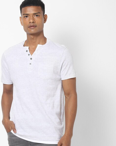 Textured Henley T-shirt with Patch Pocket