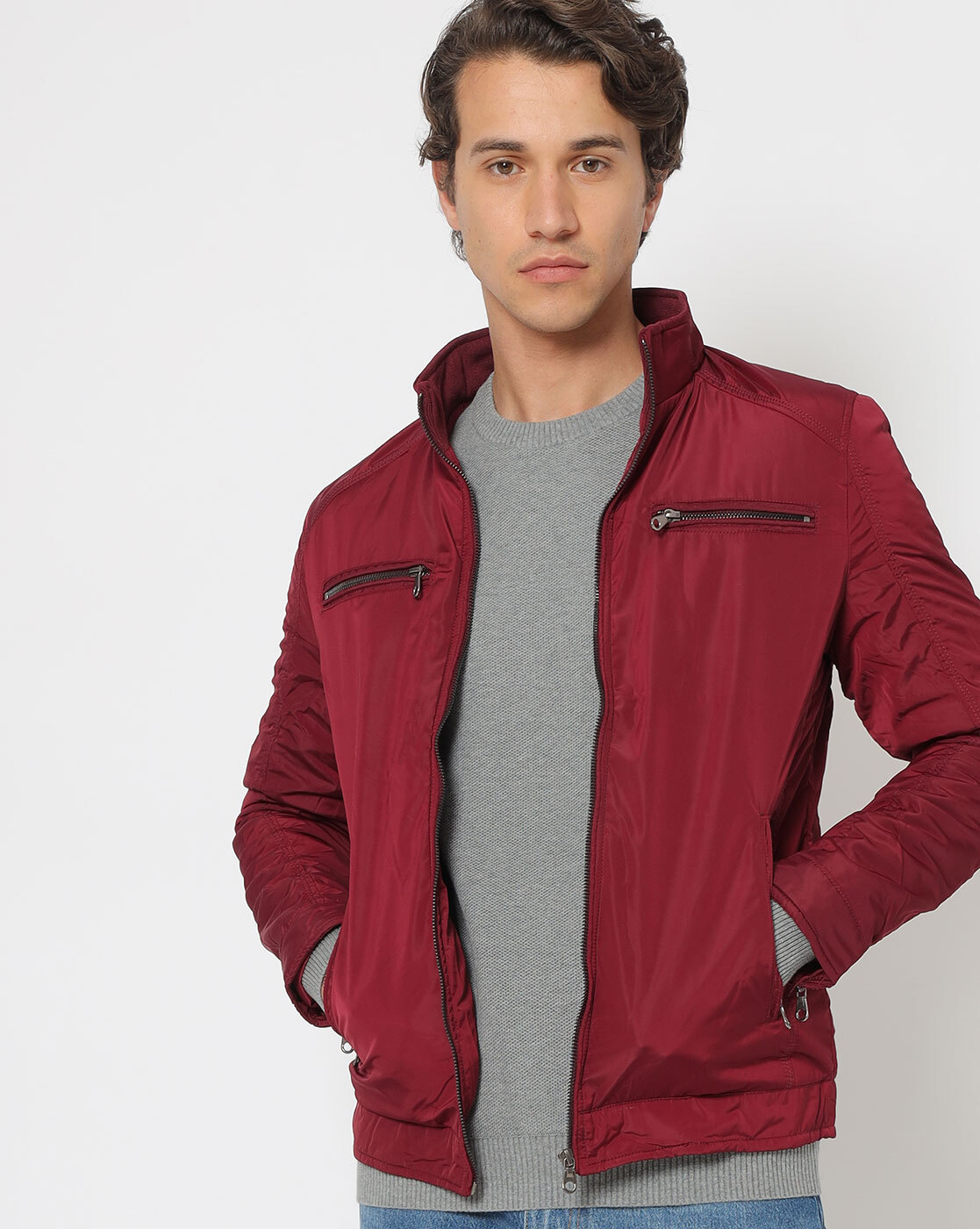 50% OFF on The Indian Garage Co Men Burgundy Slim Fit Solid Biker Jacket on  Myntra | PaisaWapas.com