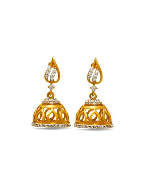 Reliance Jewels 14KT Diamond Studded Yellow Gold Jhumkas