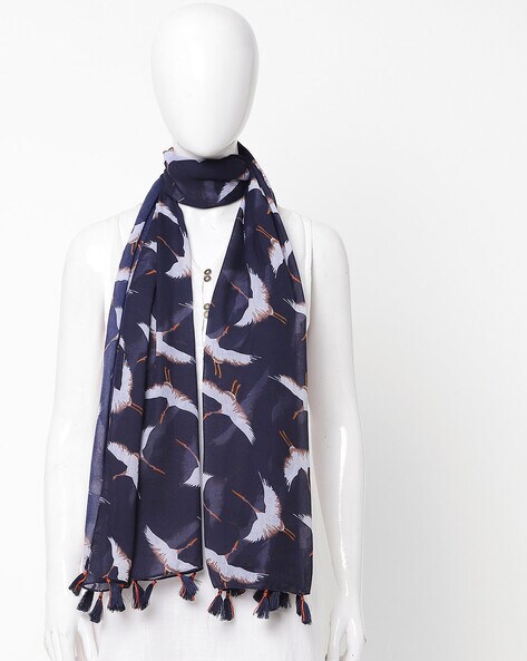 Bird Print Scarf with Tassels Price in India