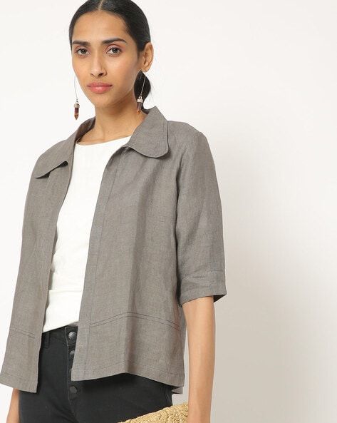 Single-breasted silver linen jacket for woman – Kiton USA