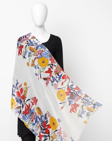 Floral Print Scarf with Fringes Price in India