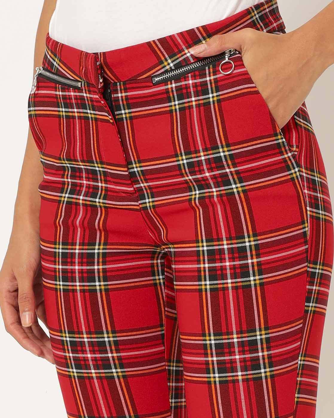 Buy Forever 21 Red  Black Checks Pants for Women Online  Tata CLiQ