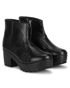 chunky black heeled ankle boots
