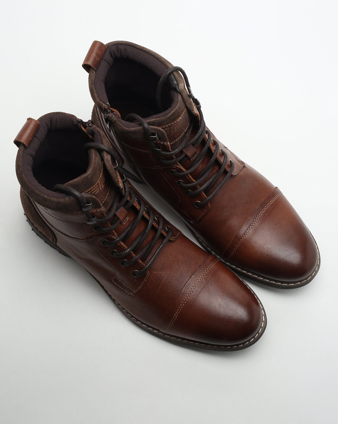 red tape brown leather boots