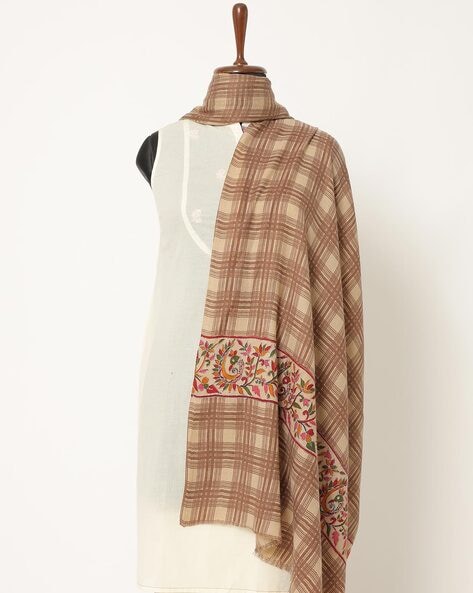 Checked Shawl with Floral-Woven Panels Price in India