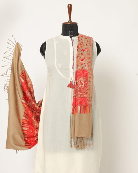 Paisley-Embroidered Shawl with Tasseled Hems Price in India