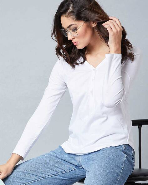 V-neck T-shirt with Button Closure