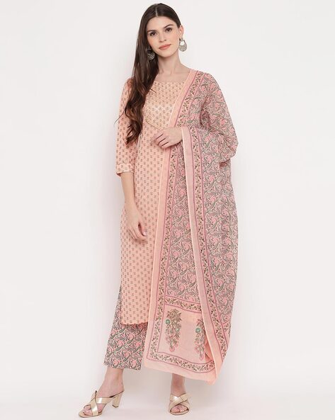 Micro Print Straight Kurta Set