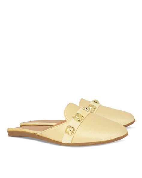 gold slip on mules