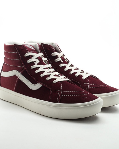 Burgundy and white high top vans deals