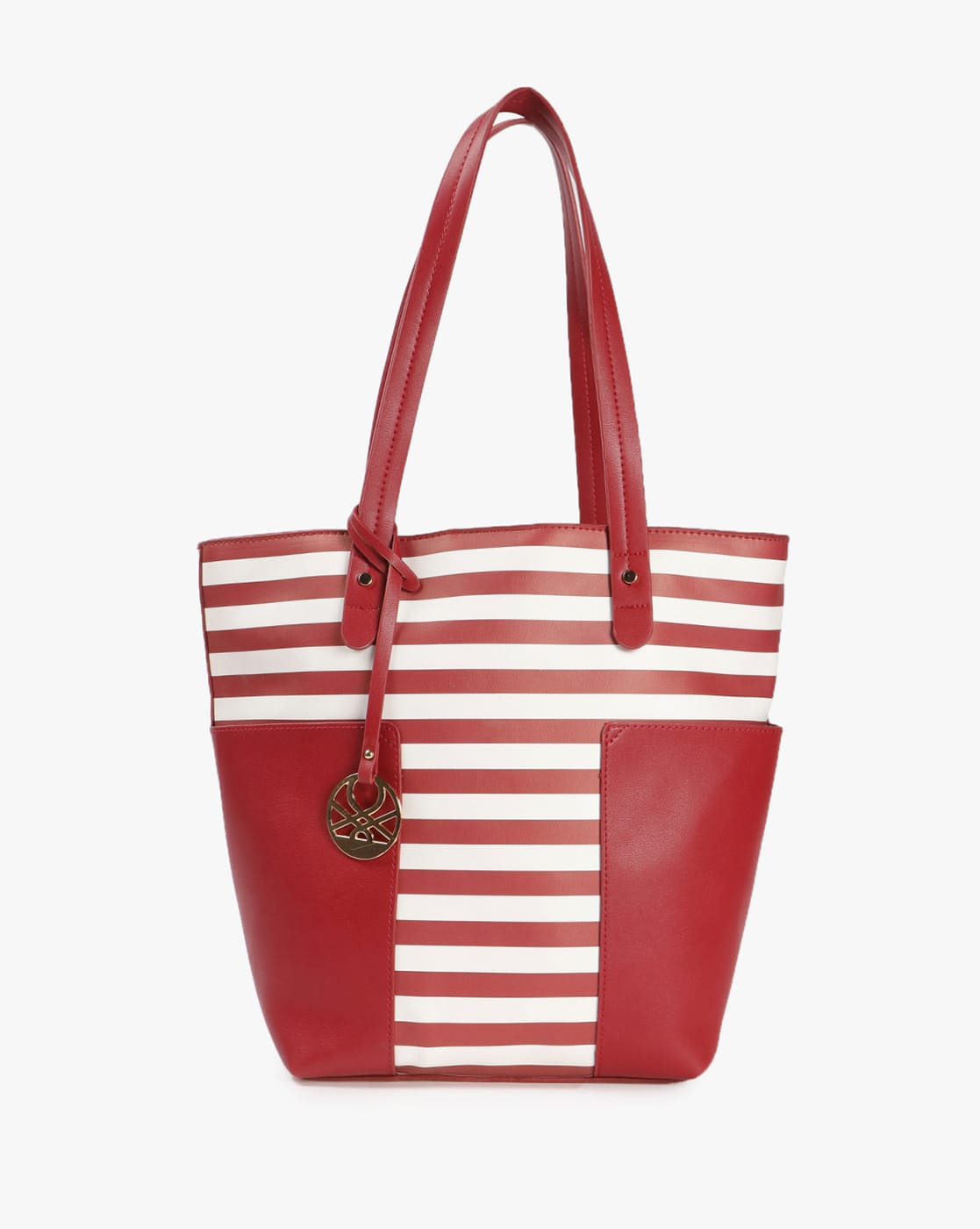 red and white striped tote