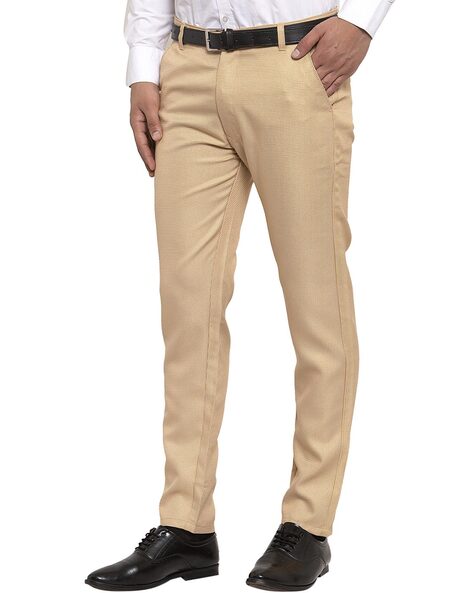 Gold Color Regular Fit Trousers For Men