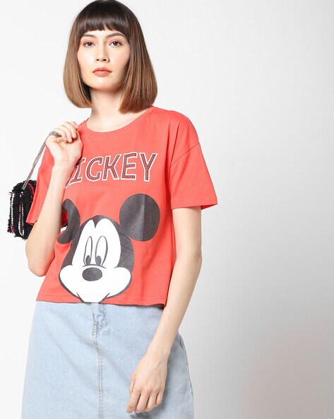 Mickey Mouse Print Crew-Neck T-shirt