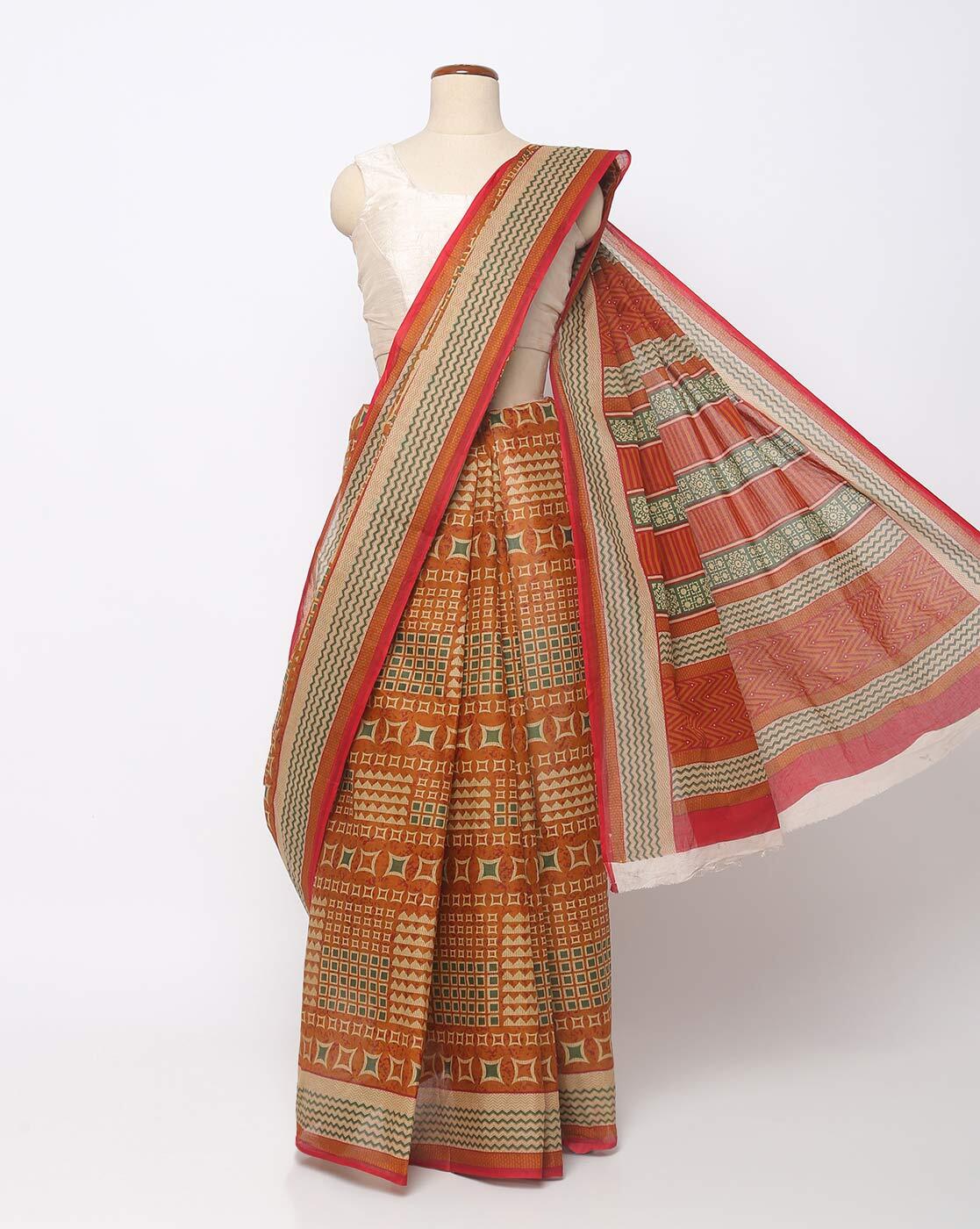 Buy Orange Sarees for Women by Indie Picks Online | Ajio.com