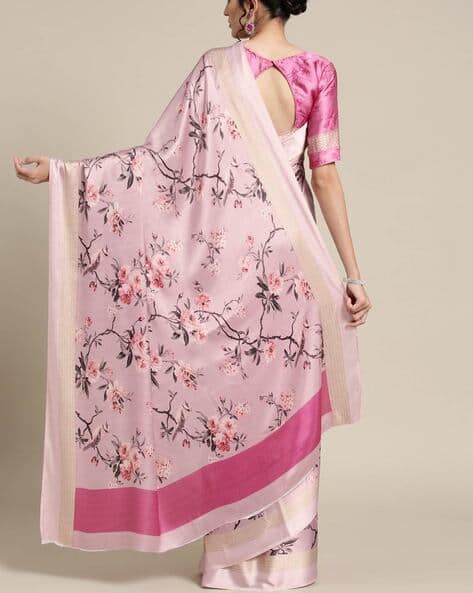 Saree Mall Light Pink Casual Satin Crepe Digital Print Saree (Image - 2)