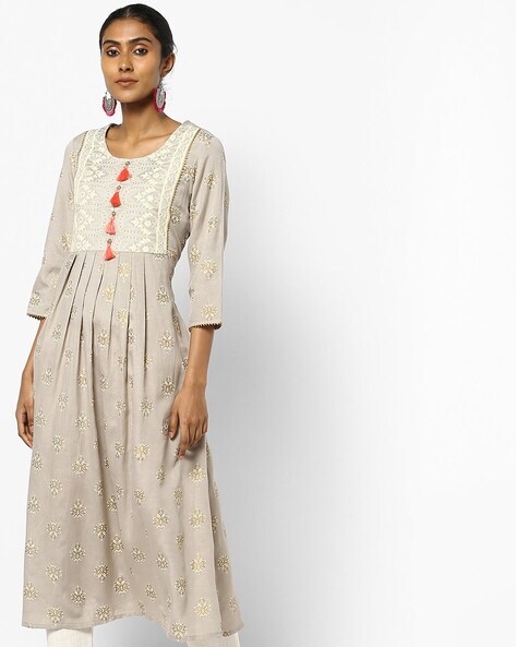 Embroidered Straight Kurta with Tassels