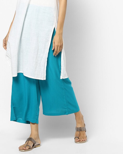 Textured Palazzo Pants with Semi-Elasticated Waistband Price in India