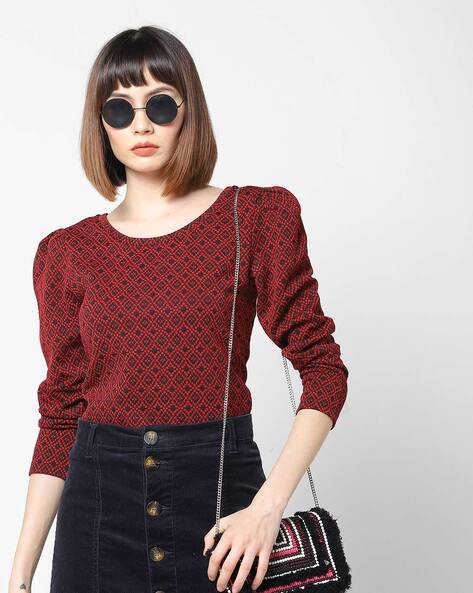 Printed T-shirt with Puffed Sleeves