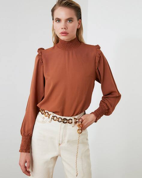 camel high neck top
