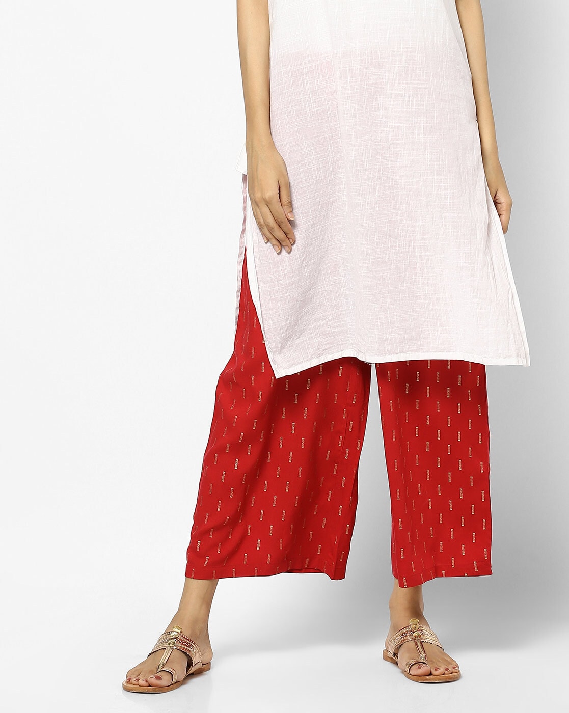 Embroidery Work Solid Red Kurti with Palazzo Pants