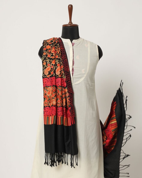 Paisley Embroidered Shawl with Tassels Price in India