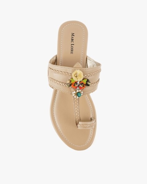 Embellished Thong Strap Open Toe Flat Sandals