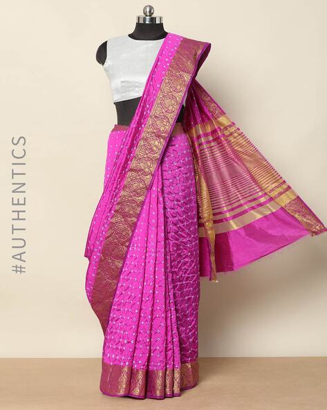 Parrot-Rama Banarasi Bandhani Junglo saree - Bandhani - Bandhani - Kutch