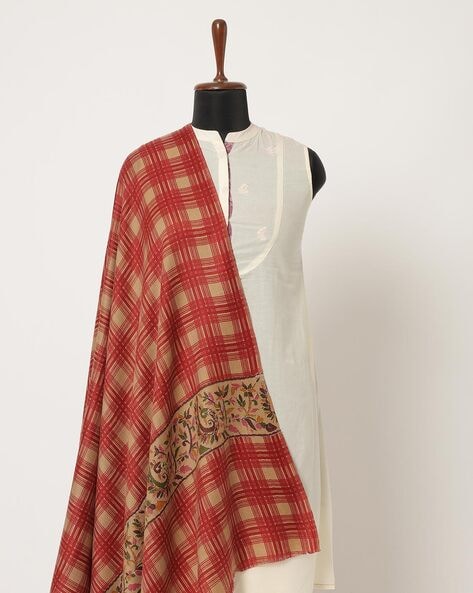 Checked Shawl with Floral-Woven Panels Price in India