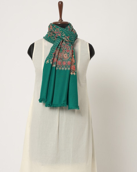 Paisley Embroidered Shawl with Fringed Hemline Price in India