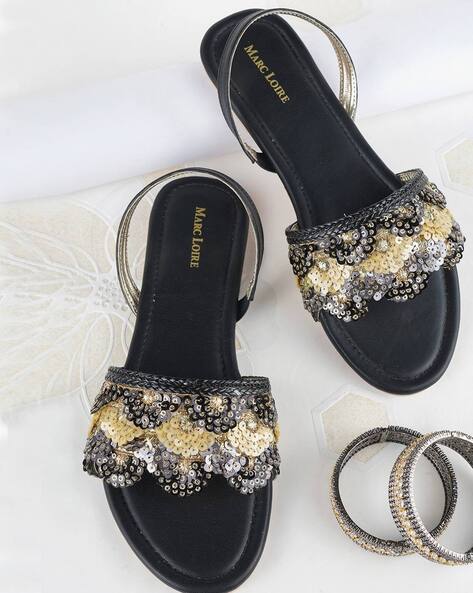 Black Flat Pearl Sandals | Leather | Greek Chic Handmades