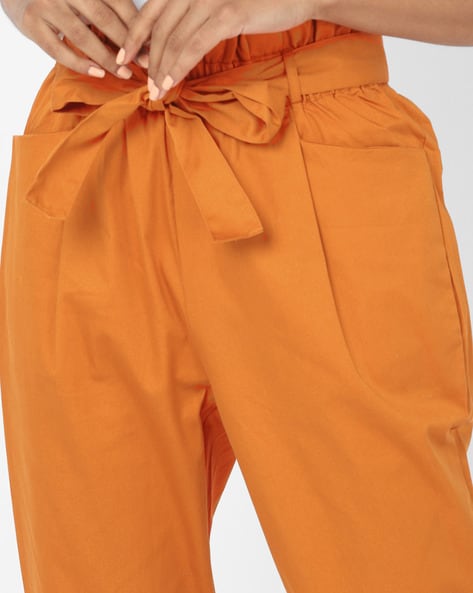 Paper-bag Trousers in Orange Fabric – Antaratma™ | Conscious living