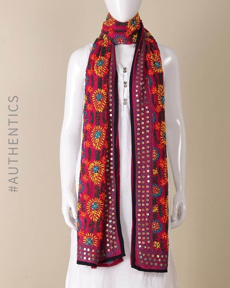 Hand Embroidered Phulkari Georgette Stole Price in India