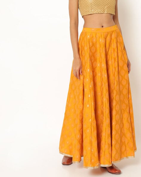 Buy Women Mustard Yellow Silk Kalidar Lehenga Skirt  AW23 Collection   Indya