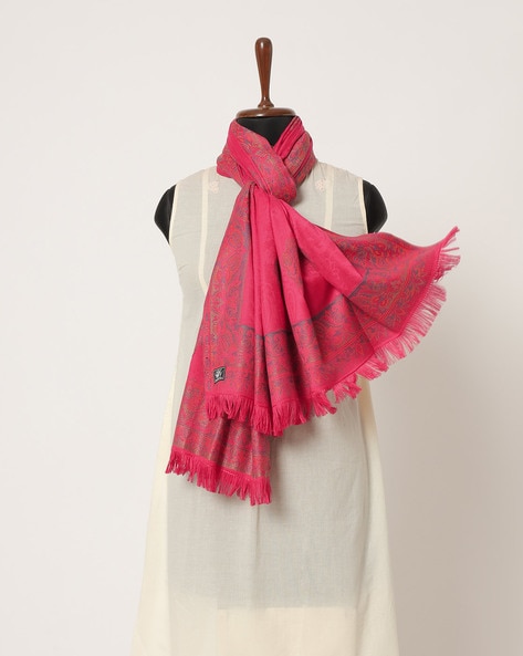 Floral Woven Shawl with Frayed Hemline Price in India