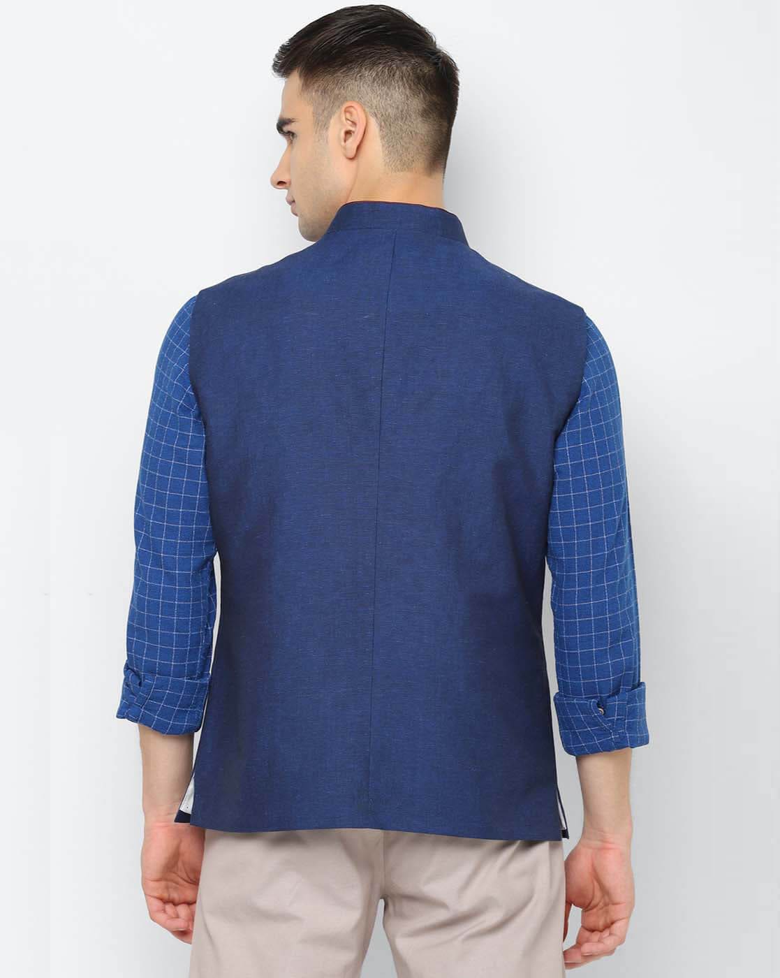 Buy Louis Philippe Men Pure Wool Checked Nehru Jacket - Nehru Jackets for  Men 21954078 | Myntra