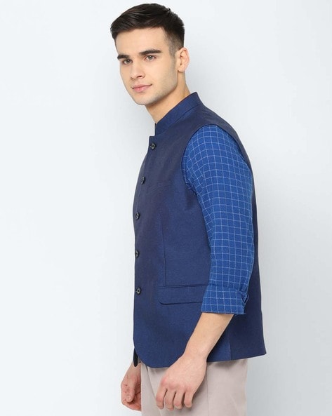 Buy Men Print Blue Casual Nehru Jacket Online - 399423 | Allen Solly