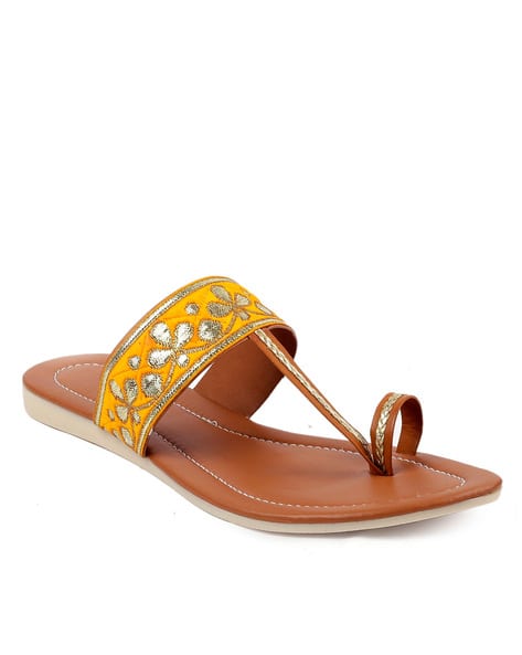 T-Strap Flat Sandals with Embellished