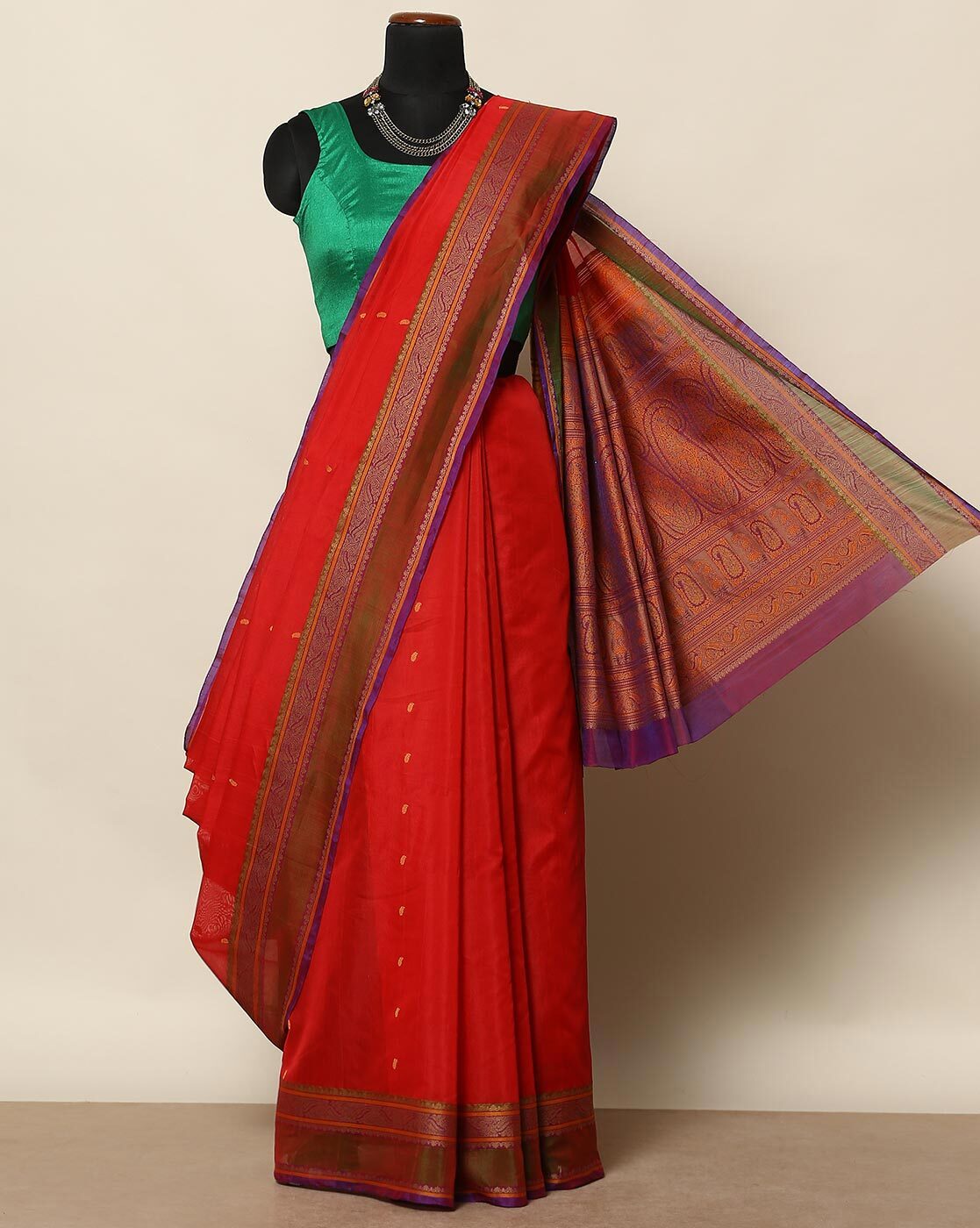 Buy Indie Picks Women Green Cotton Silk Ilkal Saree with Zari Border | AJIO  | Saree, Saree designs, Handloom saree