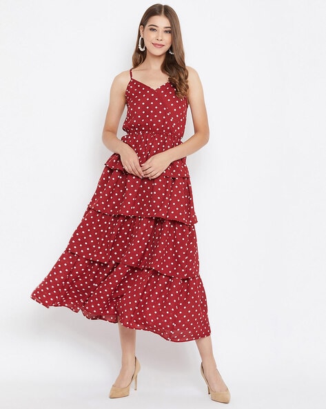 Polka-Dot Print Tiered Dress