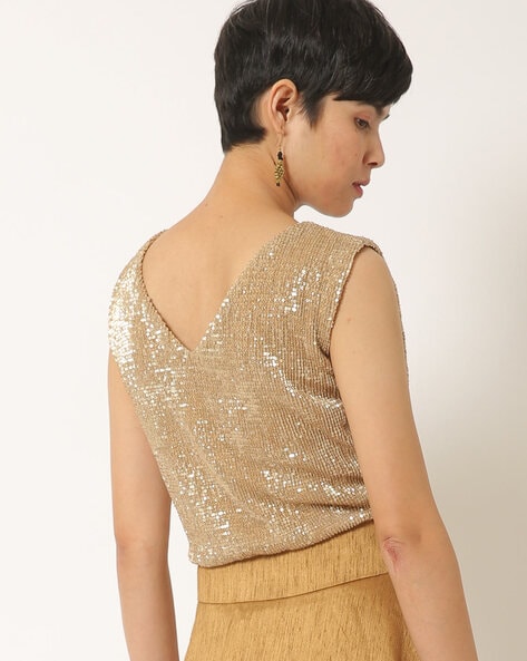 Gold sleeveless top best sale