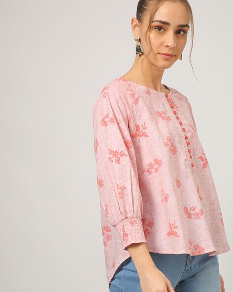 Women Floral Print Orange Round-Neck Top
