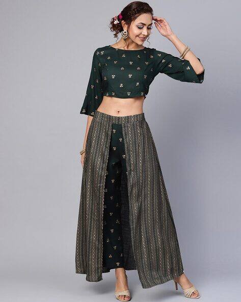 crop top with palazzo and shrug ethnic online