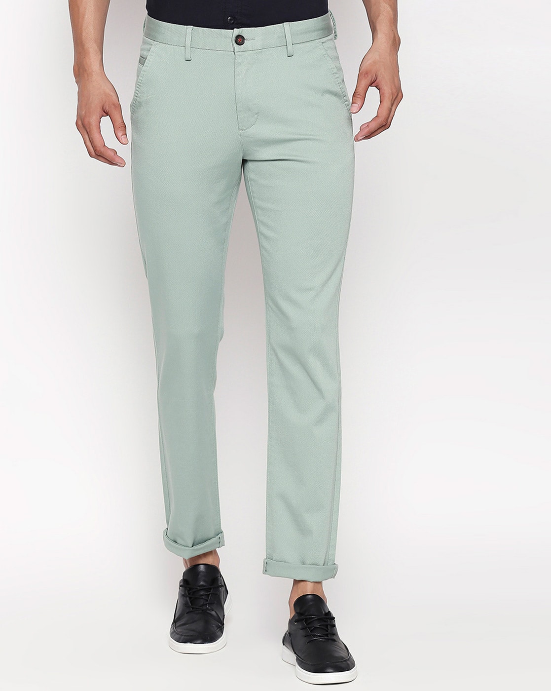 Buy Jainish Pista Green Cotton Tapered Fit Flat Front Trousers for Mens  Online  Tata CLiQ