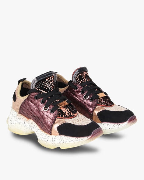 Panelled Shimmery Lace-Up Casual Shoes